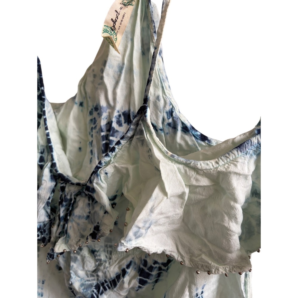 Free People Tie Dye Alligator Tank Blue Beaded Ruffle‎ Peplum XS - Picture 6 of 12